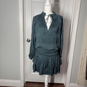 Current Air Deep Forest Green Pleated Mini Dress Drop Waist – Size XS (NWT)